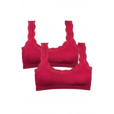 2 Adet Dantel Nakış İşlemeli Pedli Bambu Kadın Büstiyer Bordo 