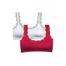 2 Adet Dantel Nakış İşlemeli Pedli Bambu Kadın Büstiyer Beyaz Bordo 