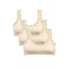 3 Adet Dantel Nakış İşlemeli Pedli Bambu Kadın Büstiyer Krem 