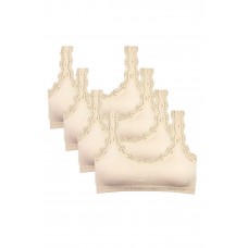 4 Adet Dantel Nakış İşlemeli Pedli Bambu Kadın Büstiyer Krem 