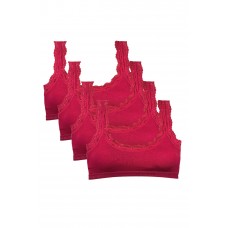 4 Adet Dantel Nakış İşlemeli Pedli Bambu Kadın Büstiyer Bordo 