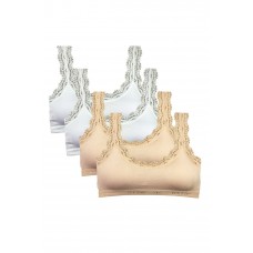 4 Adet Dantel Nakış İşlemeli Pedli Bambu Kadın Büstiyer Beyaz Ten 