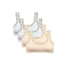 4 Adet Dantel Nakış İşlemeli Pedli Bambu Kadın Büstiyer Beyaz Krem 