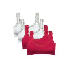 4 Adet Dantel Nakış İşlemeli Pedli Bambu Kadın Büstiyer Beyaz Bordo 