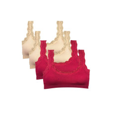 4 Adet Dantel Nakış İşlemeli Pedli Bambu Kadın Büstiyer Ten Bordo 