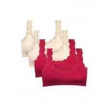 4 Adet Dantel Nakış İşlemeli Pedli Bambu Kadın Büstiyer Krem Bordo 