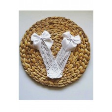 Beyaz Fileli Diz Altı Fiyonklu Kız Çocuk Çorap 