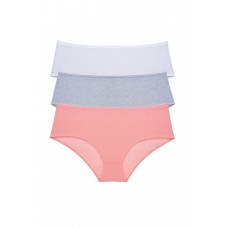 3 Adet Kadın Yüksek Bel Bato Külot Beyaz Gri Pudra 