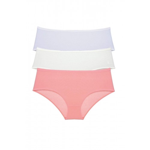 3 Adet Kadın Yüksek Bel Bato Külot Beyaz Krem Pudra