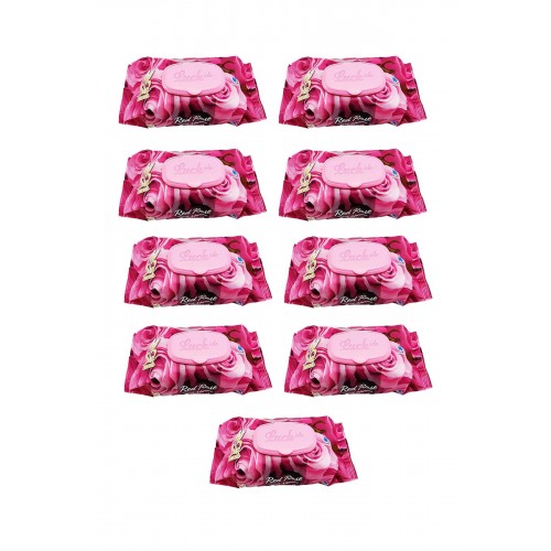 9 Paket Red Rose Islak Havlu Mendil 90 Adet Kapaklı Gül Kokulu