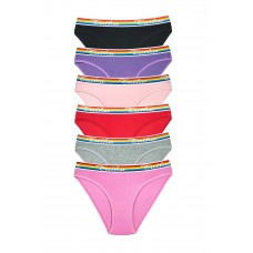 6 Adet Beli Renkli Lastik Pamuklu Kadın Slip Tutku Külot 