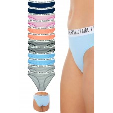 12 Adet Beli Yazılı Lastik Pamuk Kadın Külot 