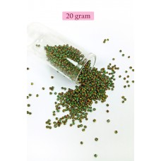 Dökme Cam Kum Boncuk (11/0) 2 mm - 20 Gram -  Yeşil Sarı Çizgili - BNC006 