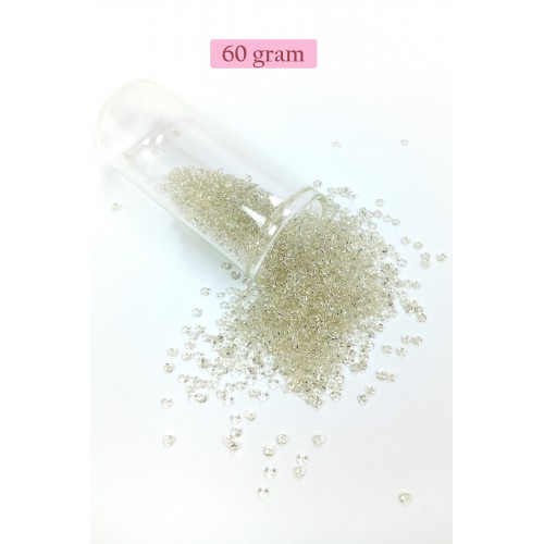 Dökme Cam Kum Boncuk (11/0) 2 mm - 60 Gram -  Şeffaf Beyaz - BNC053