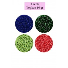 Dökme Cam Kum Boncuk (11/0) 2 mm - 4 Renk - Toplam 80 Gram -  BNC399 