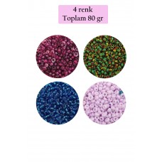 Dökme Cam Kum Boncuk (11/0) 2 mm - 4 Renk - Toplam 80 Gram -  BNC400 