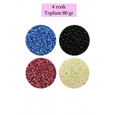 Dökme Cam Kum Boncuk (11/0) 2 mm - 4 Renk - Toplam 80 Gram -  BNC401 