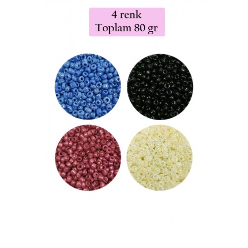 Dökme Cam Kum Boncuk (11/0) 2 mm - 4 Renk - Toplam 80 Gram -  BNC401