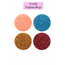 Dökme Cam Kum Boncuk (11/0) 2 mm - 4 Renk - Toplam 80 Gram -  BNC405 