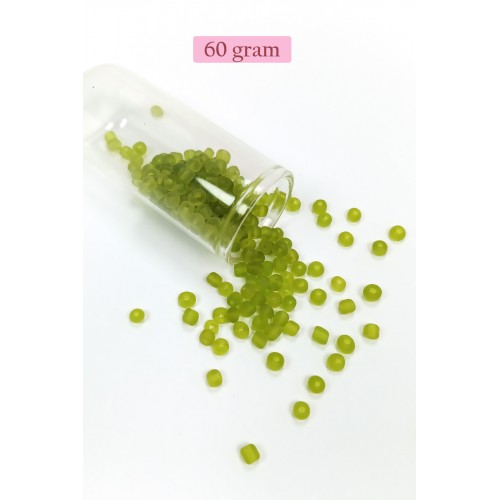 Dökme Cam Kum Boncuk Büyük Boy (6/0) 4 mm - 60 Gram - Şeffaf Mat Yeşil - BNC128