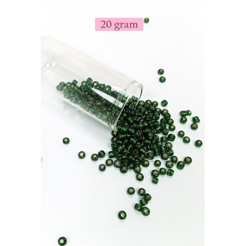 Dökme Cam Kum Boncuk Büyük Boy (6/0) 4 mm - 20 Gram - Şeffaf Koyu Yeşil - BNC100