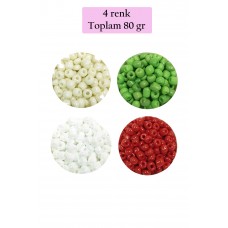 Dökme Cam Kum Boncuk Büyük Boy (6/0) 4 mm - 4 Renk - Toplam 80 Gram - BNC407 