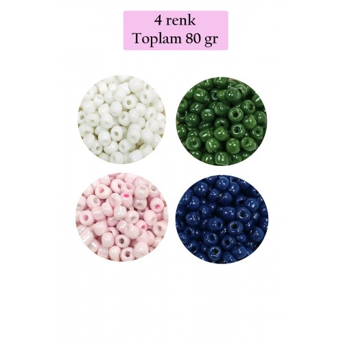 Dökme Cam Kum Boncuk Büyük Boy (6/0) 4 mm - 4 Renk - Toplam 80 Gram - BNC408