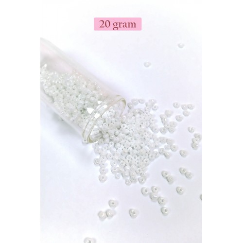 Dökme Cam Kum Boncuk (8/0) 3 mm - 20 Gram - İnci Beyaz - BNC145