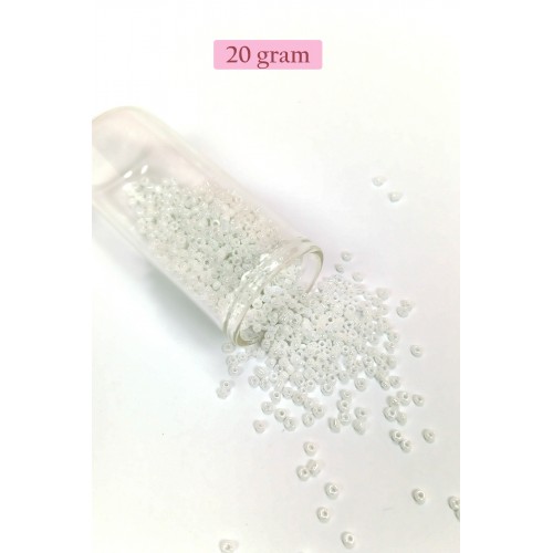 Dökme Cam Kum Boncuk (8/0) 3 mm - 20 Gram - Parlak Beyaz - BNC153
