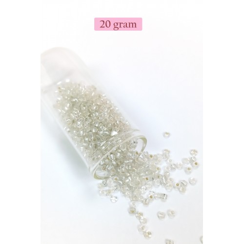 Dökme Cam Kum Boncuk (8/0) 3 mm - 20 Gram - Şeffaf Gümüş - BNC160