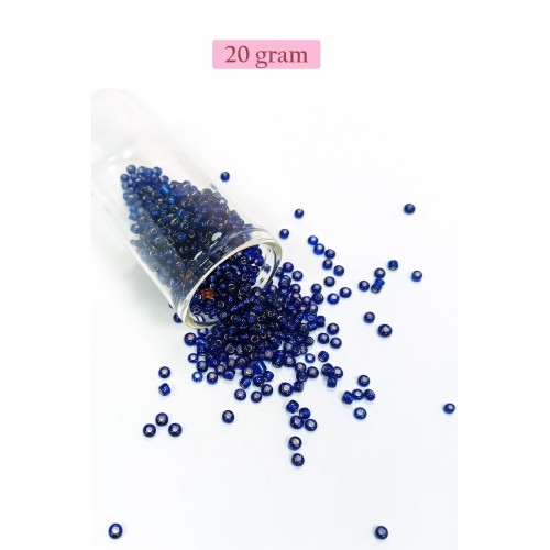 Dökme Cam Kum Boncuk (8/0) 3 mm - 20 Gram - Şeffaf Lacivert - BNC166