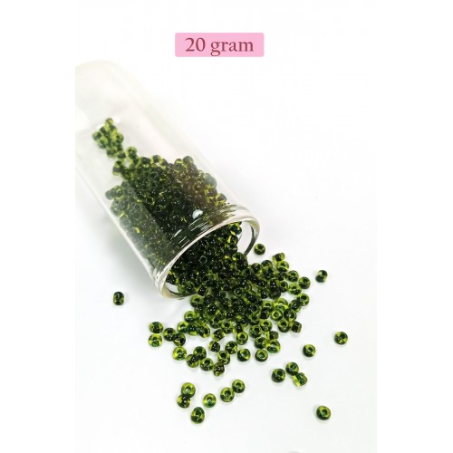 Dökme Cam Kum Boncuk (8/0) 3 mm - 20 Gram - Şeffaf Yeşil Siyah - BNC179