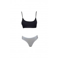 Pedli İp Askılı Yarım Atlet Büstiyer Külot Takım Siyah Beyaz 