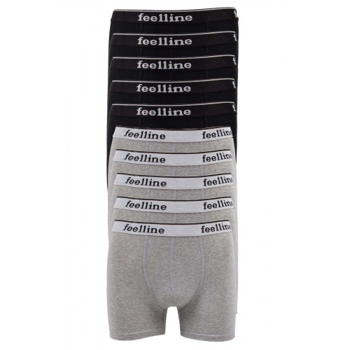 10 adet Feelline Siyah ve Gri Pamuklu Doğal Likralı Erkek Boxer