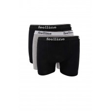 3 adet Feelline Siyah ve Gri Pamuklu Doğal Likralı Erkek Boxer 