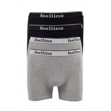 4 adet Feelline Siyah ve Gri Pamuklu Doğal Likralı Erkek Boxer 