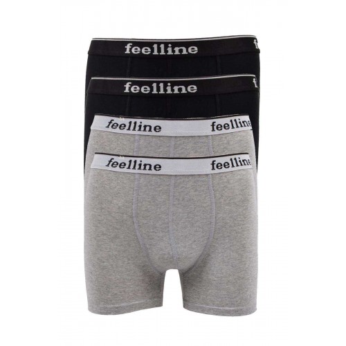 4 adet Feelline Siyah ve Gri Pamuklu Doğal Likralı Erkek Boxer