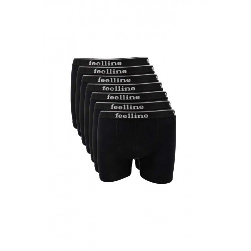 7 adet Feelline Siyah Pamuklu Doğal Likralı Erkek Boxer