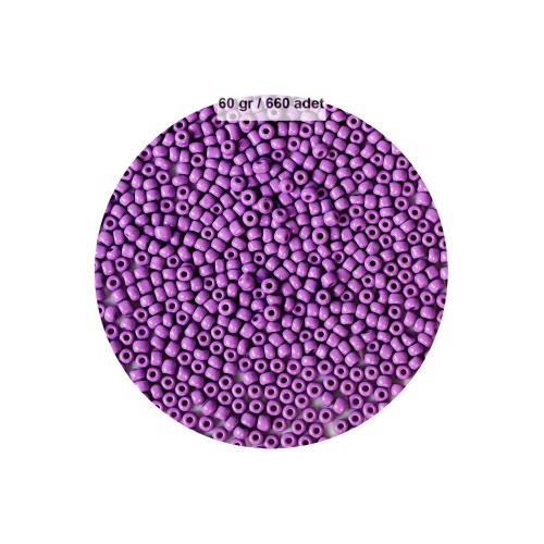 Mor Renk 4 mm Yaklaşık 660 adet / 60 gram Cam Boncuk Oya Yazma Bileklik ve Kolye