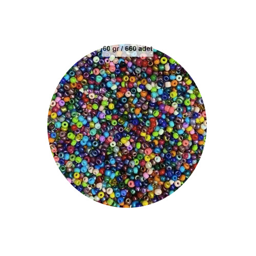 Karışık Renk 4 mm Yaklaşık 660 adet / 60 gram Cam Boncuk Oya Yazma Bileklik ve Kolye
