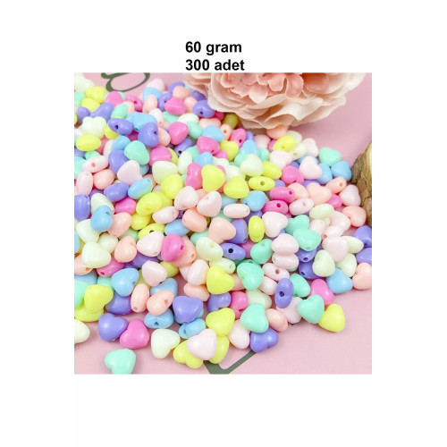 60 gr (300 adet) Şeker Rengi Akrilik Kalp Boncuklar Renkli Karışık Plastik Pastel Boncuklar Ara Boncuk Kalp Şekilli Kolye Bilezik için