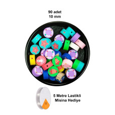 90 Adet 10 mm Polimer Kil Fimo Boncuk Takı Bileklik + 5 Metre Lastikli Misina Hediye - Deniz Temalı 