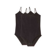 2 Adet Battal Beden İp Askılı Kadın Çıtçıtlı Body Siyah 