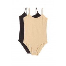 2 Adet İp Askılı Kadın Çıtçıtlı Body Siyah ve Ten 