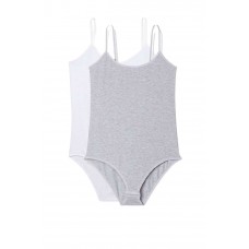 2 Adet İp Askılı Kadın Çıtçıtlı Body Beyaz ve Gri 