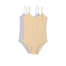 2 Adet İp Askılı Kadın Çıtçıtlı Body Gri ve Ten 