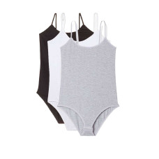 3 Adet İp Askılı Kadın Çıtçıtlı Body Siyah Beyaz Gri 