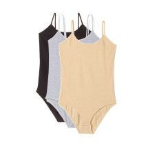 3 Adet İp Askılı Kadın Çıtçıtlı Body Siyah Gri Ten 