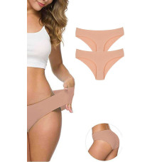 2 Adet Kadın Dikişsiz Lazer Kesim Esnek İz yapmayan Külot Ten 