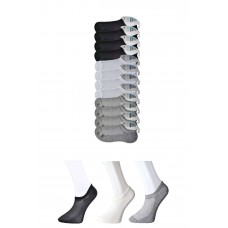 Siyah Gri ve Beyaz Erkek Görünmez Çorap 12 çift 